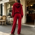 thumbnail image 4 of Szluipve 2 Piece Sets for Women Velour Tracksuit 2 Piece Outfits Hooded Henley Button Long Sleeve Top & Wide Leg Pants Casual Soft Loungewear Set with Pockets Red 2XL, 4 of 9