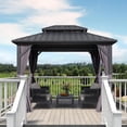 thumbnail image 3 of PURPLE LEAF 8' X 10' Patio Outdoor Hardtop Gazebo Aluminum Gazebo with Dual-Layer Galvanized Steel Double Roof for Lawn Garden Permanent Gazebo with Netting and Curtains Grey, 3 of 13