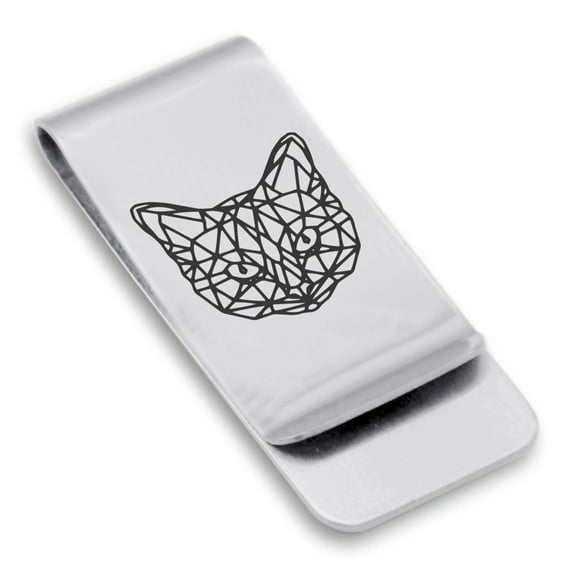 Stainless Steel Geometric Polygon Cat Animal Classic Slim Money Clip Credit Card Holder