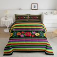 thumbnail image 2 of Manfei Western Traditional Serape Queen Comforter Set, Colorful Blossom Comforter Sets Queen, Multicolor, Black Reversible, 3pcs, 1 Comforter and 2 Pillowcases, 2 of 7
