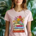 thumbnail image 5 of Book Stack with Flowers Shirt | Vintage Floral Teacher Tee for Women, Gold, Size S, 5 of 6