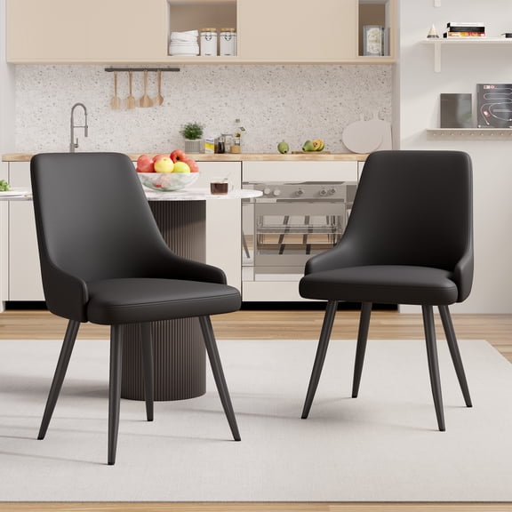 Set of 2 Modern Dining Chairs, Black Faux Leather Upholstered Side Chair with Padded Cushion and Metal Legs, 300 lbs Capacity for Kitchen