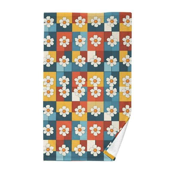 Yayeee 100% Cotton Hand Towels for Bathroom 16" x 28" Kitchen Towel, Yellow Checkered Daisy