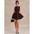 thumbnail image 6 of Coffee Brown Fit & Flare Sleeveless A-Line Mini Dress For Women, 6 of 7