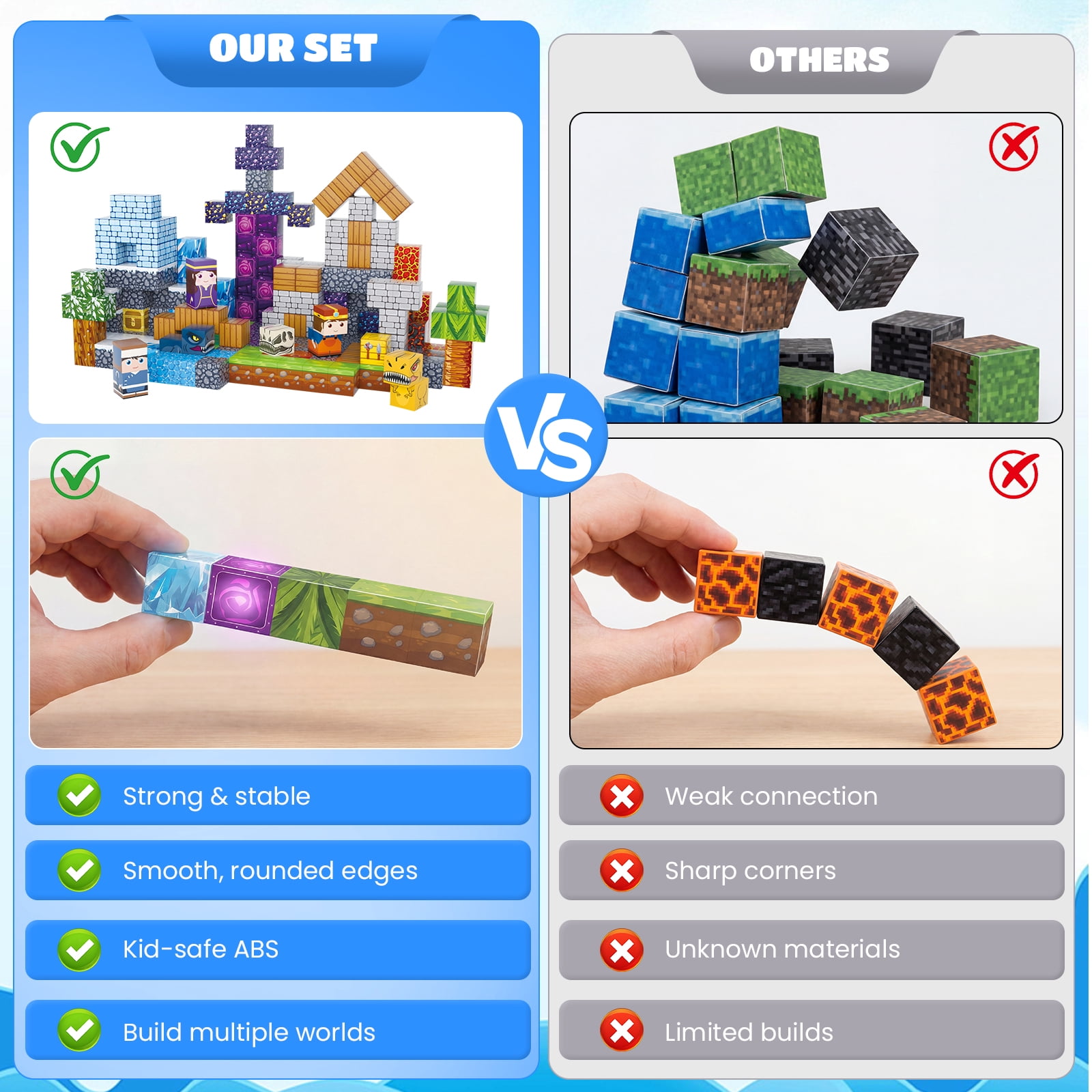 AUOSHI 200 PCS Magnetic Tiles & Building Blocks,ABS Magnetic Cubes, Strong Magnet STEM Educational Learning Toys,Creative Construction Play Set with Storage Bag for Toddlers Kids Boys Girls 3+