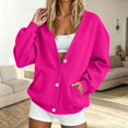 thumbnail image 3 of Resicozy Sweatshirt Cardigan Women Button Down Lightweight Jacket V-Neck Open Front Oversized Drop Shoulder Sweatshirts with Pockets Hot Pink S, 3 of 9