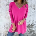 thumbnail image 4 of JGGSPWM Women's Fall Oversized V Neck Knit Tunic Solid Long Sleeve Loose Fit Pullover Sweaters Hot Pink 3XL, 4 of 8