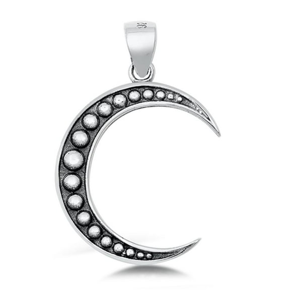 Sterling Silver Journey Crescent Moon Pendant Oxidized Detail Granulated Charm Jewelry Female Unisex
