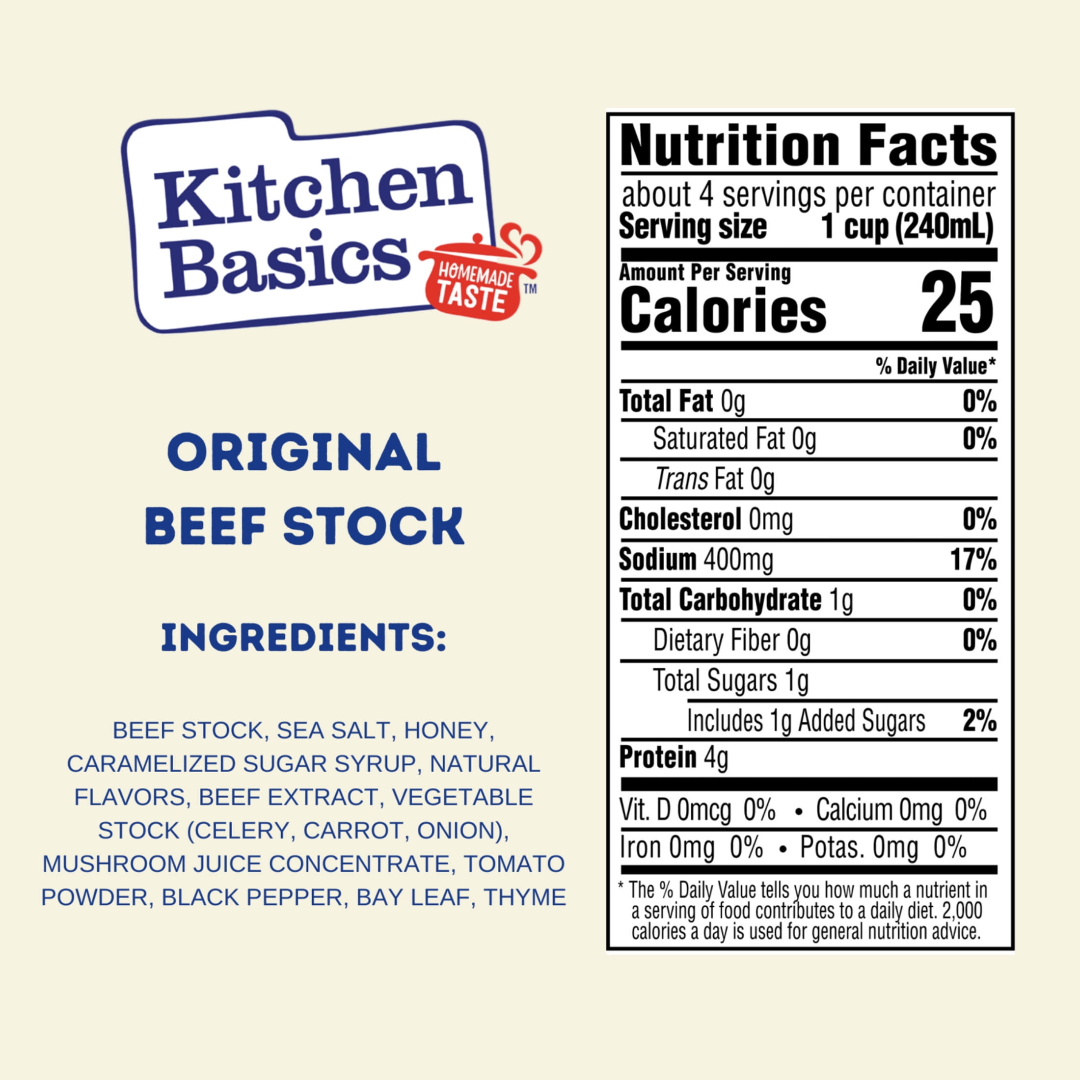 (4 pack) Kitchen Basics Original Beef Stock, 32 oz Carton