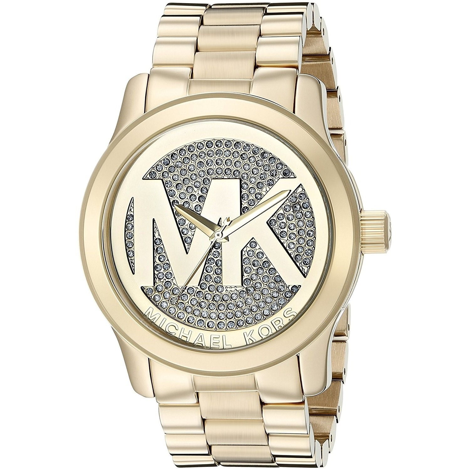 Michael Kors Women's Runway Pave Logo Gold-Tone Stainless Steel Watch ...