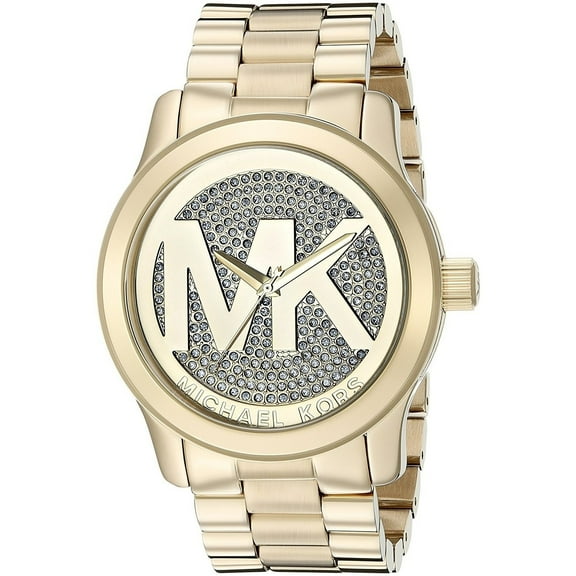 Michael Kors Women's Runway Pave Logo Gold-Tone Stainless Steel Watch MK5706