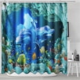 thumbnail image 5 of 3Pcs Bath Mat Non-Slip Rug Lid Toilet Cover for Home Decor Gift w/ Waterproof Deep Sea Ocean Dolphin Pattern Bathroom Shower Curtain Set, 5 of 8