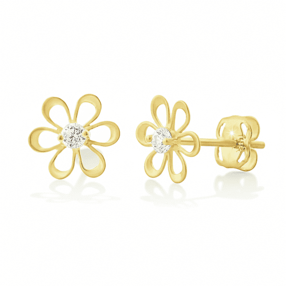 VINALI 14K Solid Yellow Gold Cz Womens Small Daisy Flower Stud Earrings - 0.26 in