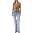 thumbnail image 2 of INSPIRE CHIC Faux Suede Jacket for Women's Notched Lapel Button Down Pockets Slim Fall Winter Cropped Blazer S Brown, 2 of 6