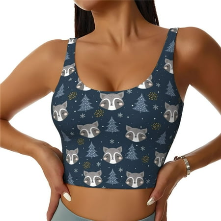 Matuu Cute Christmas Tree Raccoon for Women s Sports Bra - Soft  Comfortable and Breathable Sports Vest for Yoga  Fitness  and Dance-X-Large