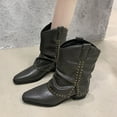thumbnail image 2 of Xfvqtps Womens Ankle Boots Chunky Heel V Cut Boots with Metal Details Retro Winter Fashion Boots Low Heel Short Boots Gray, 2 of 8
