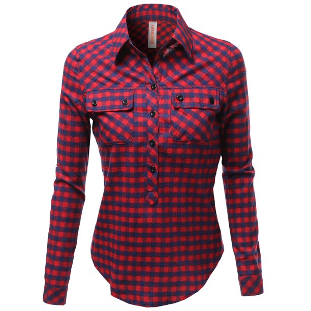 buy hotouch womens 34 sleeve basic button down shirt slim fit cotton dress shirts online in indonesia b08n4x1q2l on women's slim fit flannel shirt