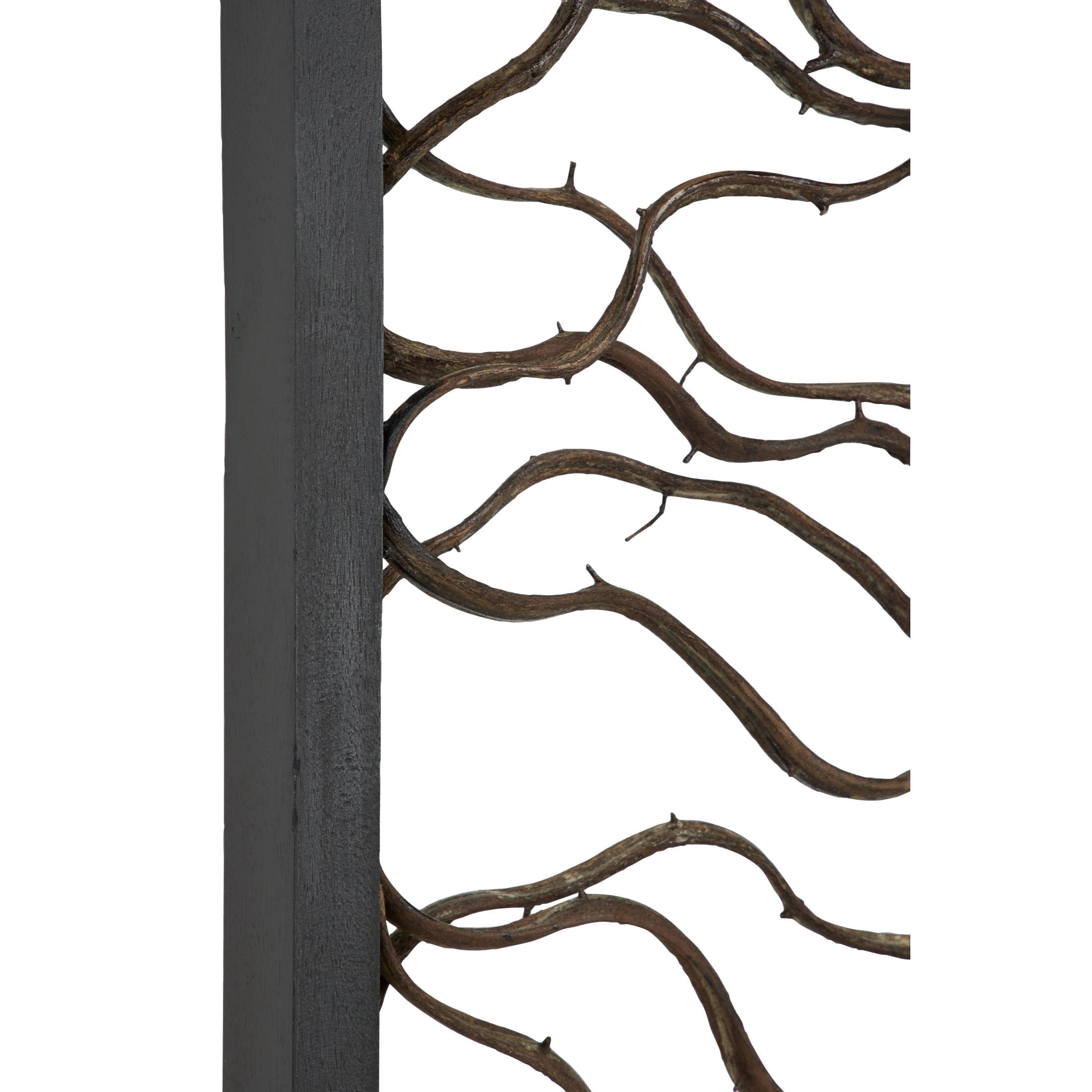 DecMode Brown Teak Wood Branch Tree Wall Decor with Black Frame