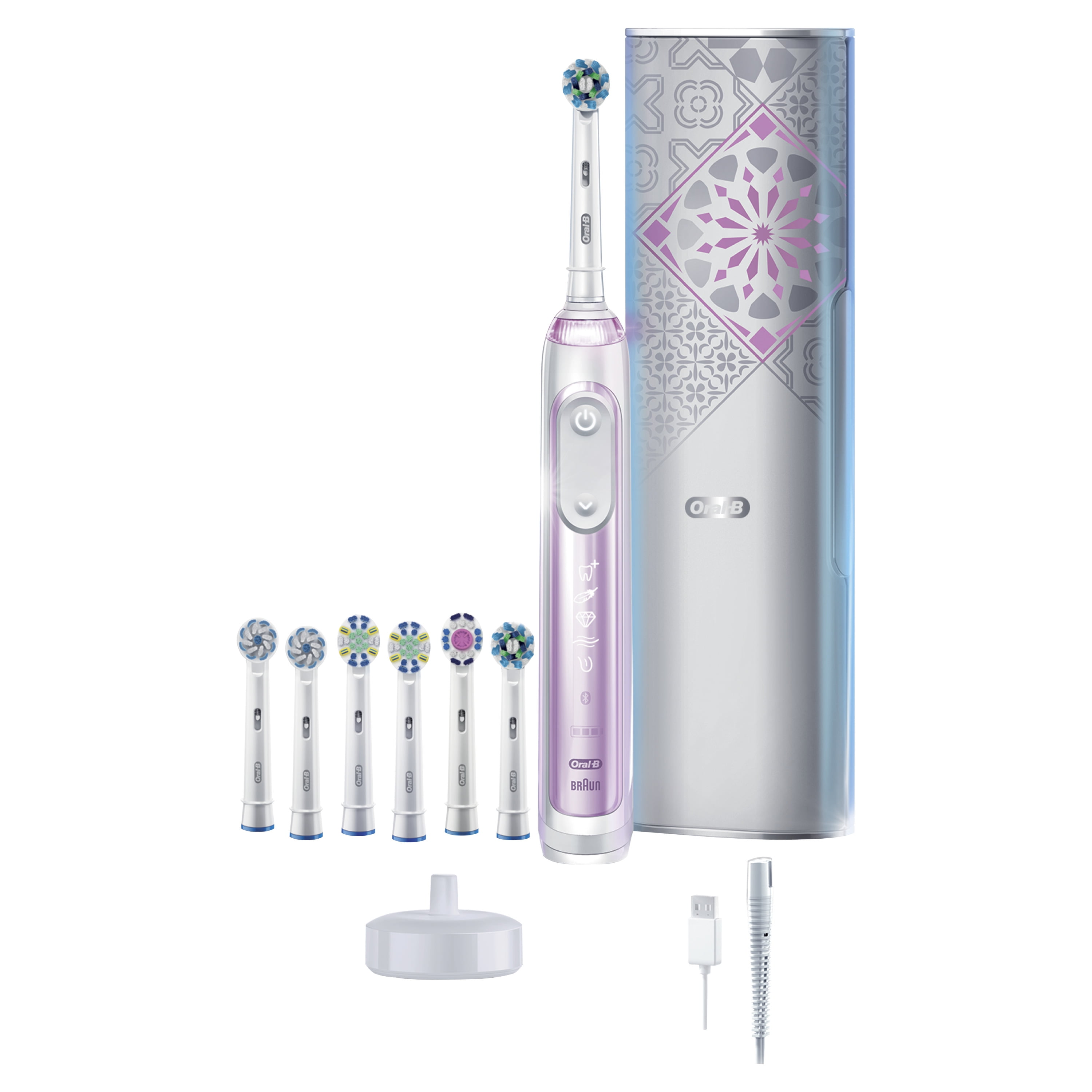 Oral-B Genius X Luxe Rechargeable Electric Toothbrush With Intelligence, 7 Brush Heads, 1 Travel Case, Sakura Pink