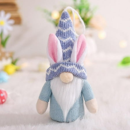 

Easter Decorations Creative Cute Rabbit Ears Doll Pendant Knitted Cloth Faceless Gnome Bunny Ornament for Home Kids Holiday Clearance