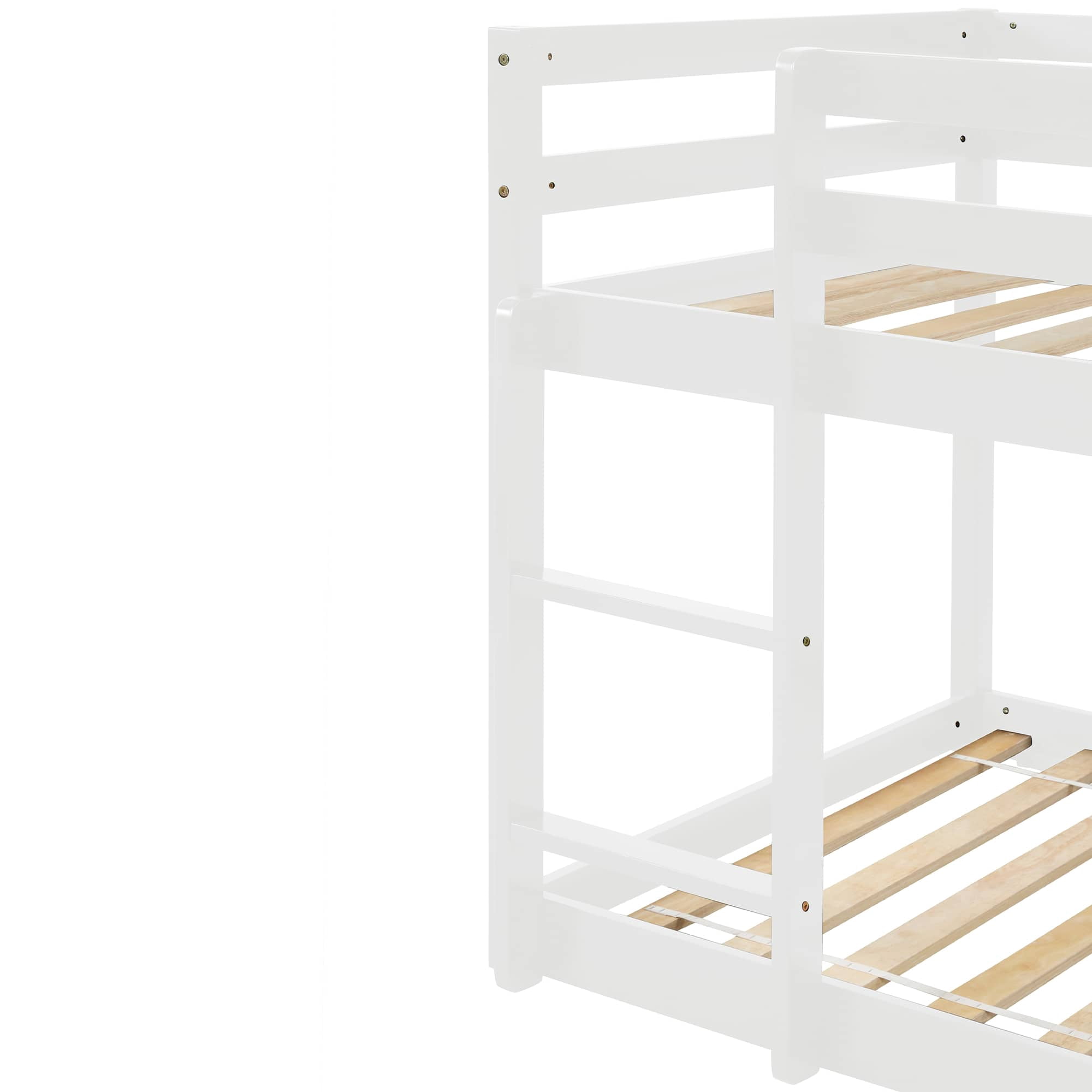 MAYEERTY Twin over Twin Floor Bunk Bed, Wood Bed Frame, White