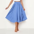 thumbnail image 5 of Mifsaly Linen Skirts for Women Midi Length A Line High Waist Flowy Skirt Solid Color Pleated Casual Summer Travel Vacation Clothes Free Size, 5 of 9