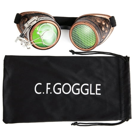 C.F.GOGGLE Steampunk Victorian Style Goggles with Colored Lenses & Ocular Loupe, Red Copper, One Size