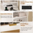 thumbnail image 3 of Makeup Vanity Desk with LED Lighted Mirror, Solid Wood Legs, and Power Outlet - Modern Fluted Design with Storage Shelf for Bedroom or Dressing Room, Perfect for Women and Girls(ship in 2 boxes), 3 of 7