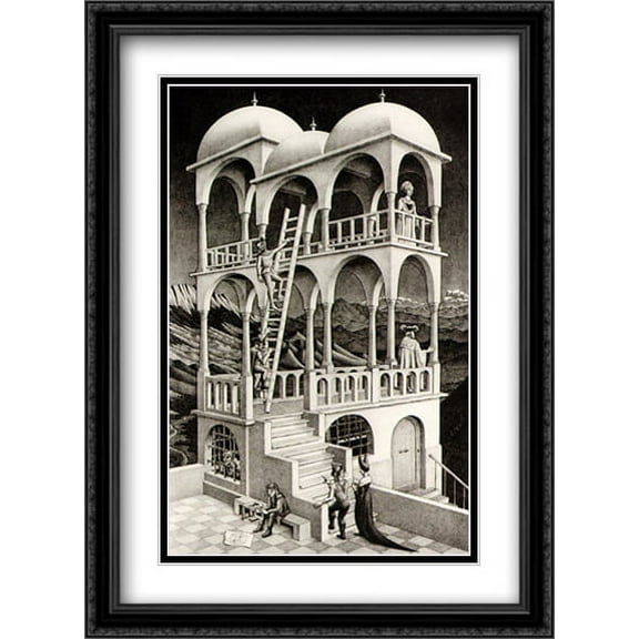 M.C. Escher 2x Matted 28x38 Black Ornate Large Framed Art Print 'Belvedere'