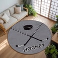 thumbnail image 2 of 7ft Round Rug, Gray Hockey Non-Skid Rubber Backing Large Area Rugs - Living Room Bedroom Home Office, Modern Art Vintage Hockey Ball Sports Indoor Floor Mat Carpets Washable Rug, 2 of 9