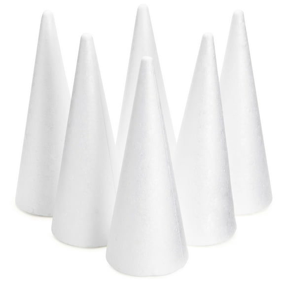 Bright Creations Foam Cones for Crafts - Foam Tree Forms for Flower Arrangements & DIY Art Projects - 3.8 x 9.5 in, White, Pack of 6