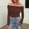 thumbnail image 3 of DuoJiaJ Women's Off Shoulder Tops Dressy Casual Slim Fit Long Sleeves Spring Fall Blouse Brown L, 3 of 4