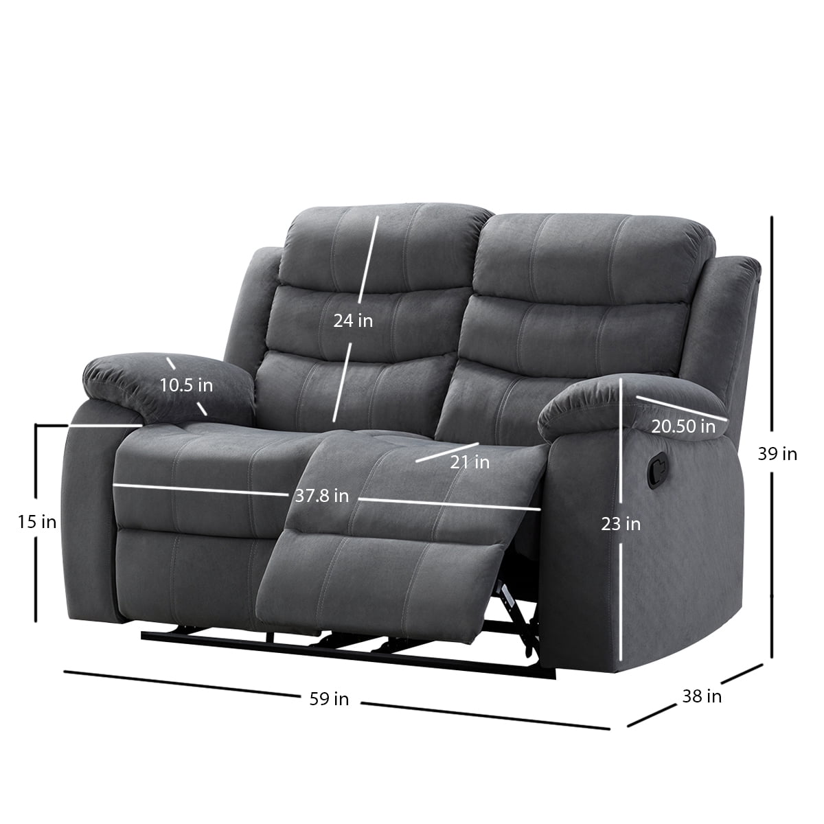 AC Pacific Jim Contemporary Polyester Fabric Reclining Loveseat with Lumbar Massager