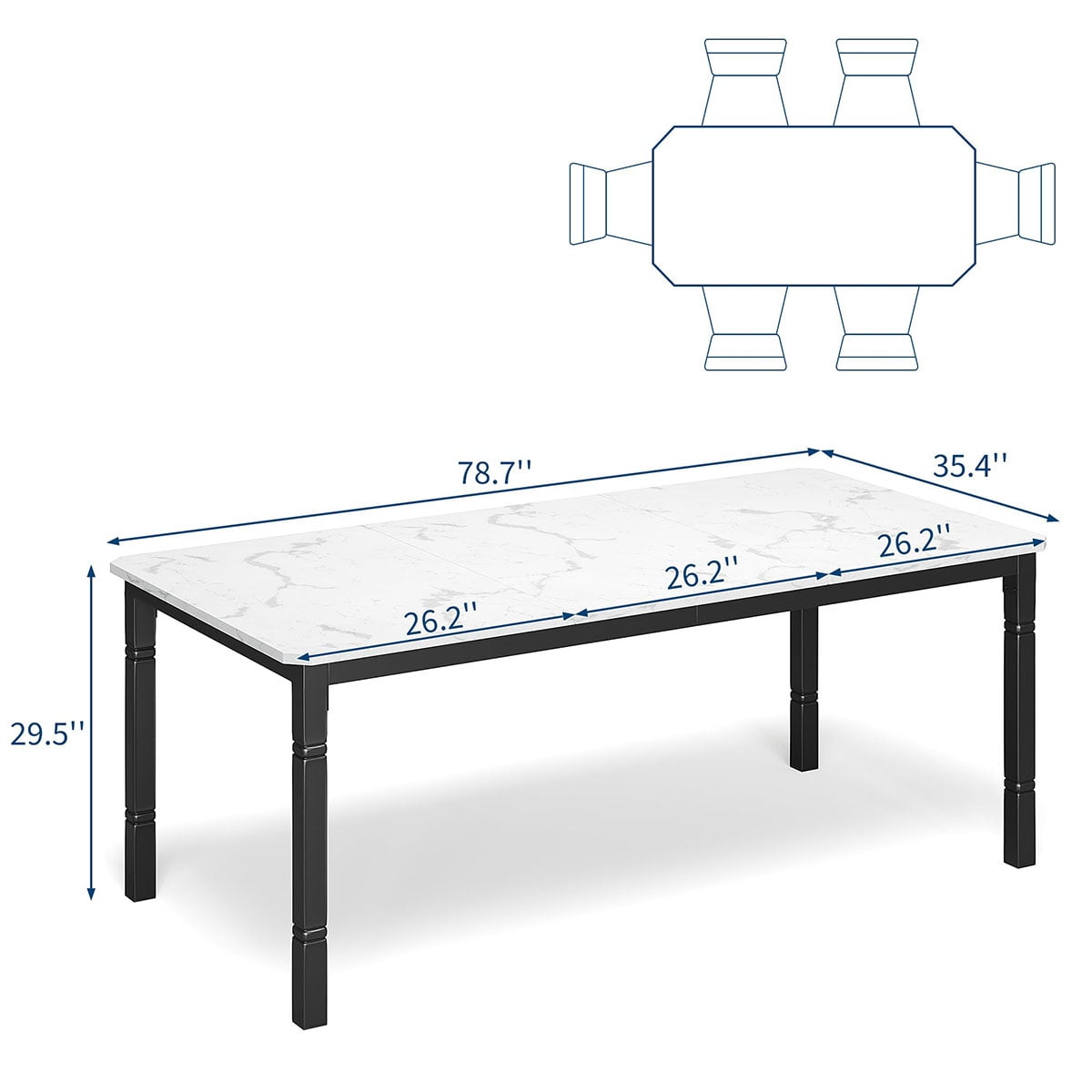 Ataucjin 78.7" Farmhouse Dining Table for 6-8 People - Rustic Industrial Kitchen Table with Sturdy Metal Frame & Chamfered Corners for Dining Room, Breakfast Nook, Small Space.table only