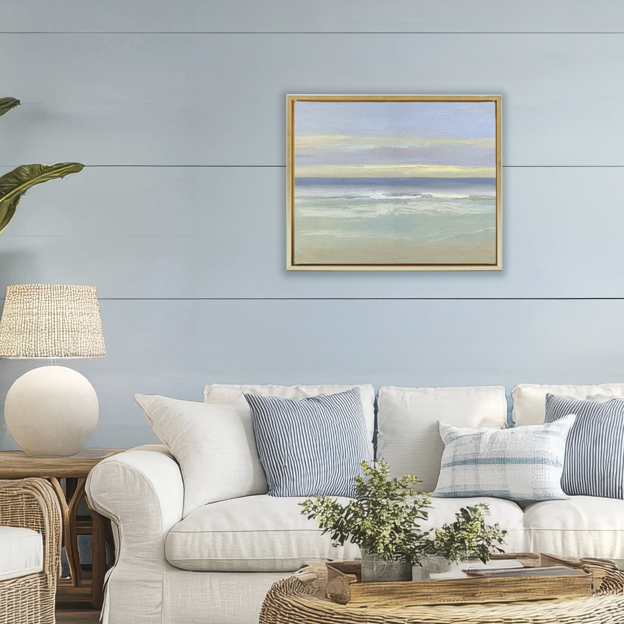 Stupell Industries Tranquil Coastal Morning Waves Gold Framed Floater Canvas Wall Art, design by Sally Swatland