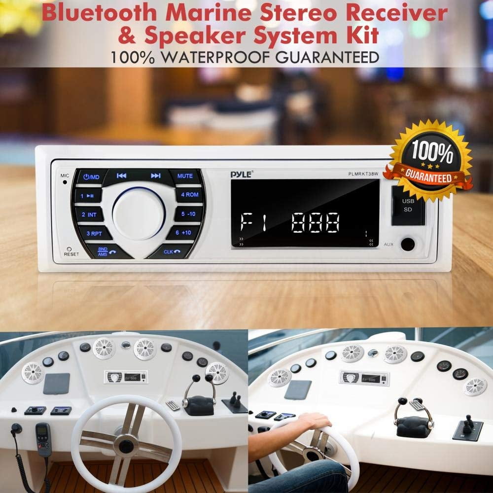Pyle Marine Radio Receiver Speaker Set 12v Single Din Style
