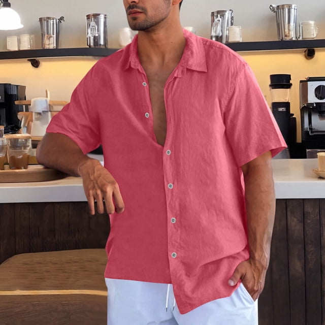 Summer Cuban Shirts for Men Casual Lightweight Button Down Short Sleeve Cardigan Work Blouse