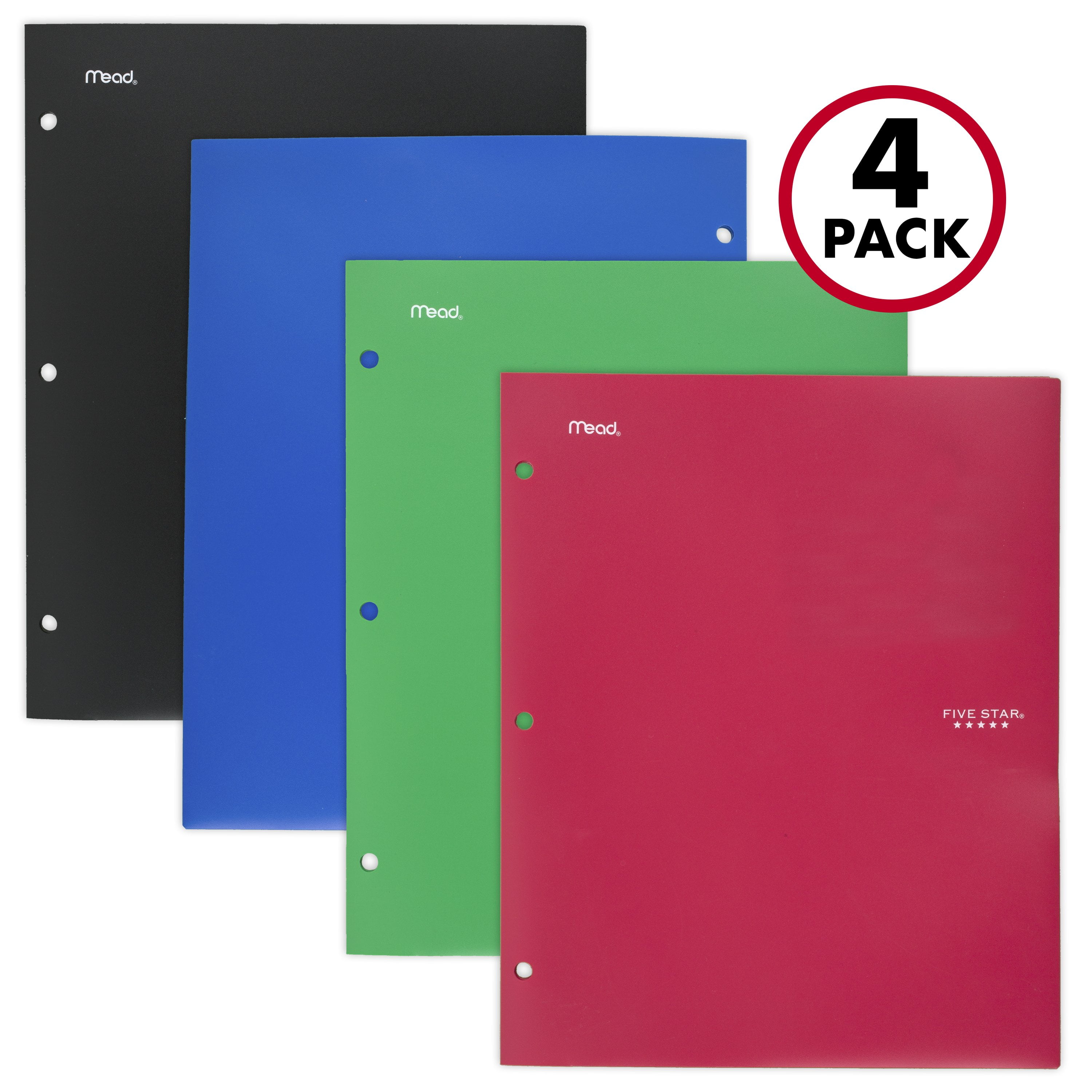 Pocket Folders Black Green Plastic 4 Pack Blue Red 