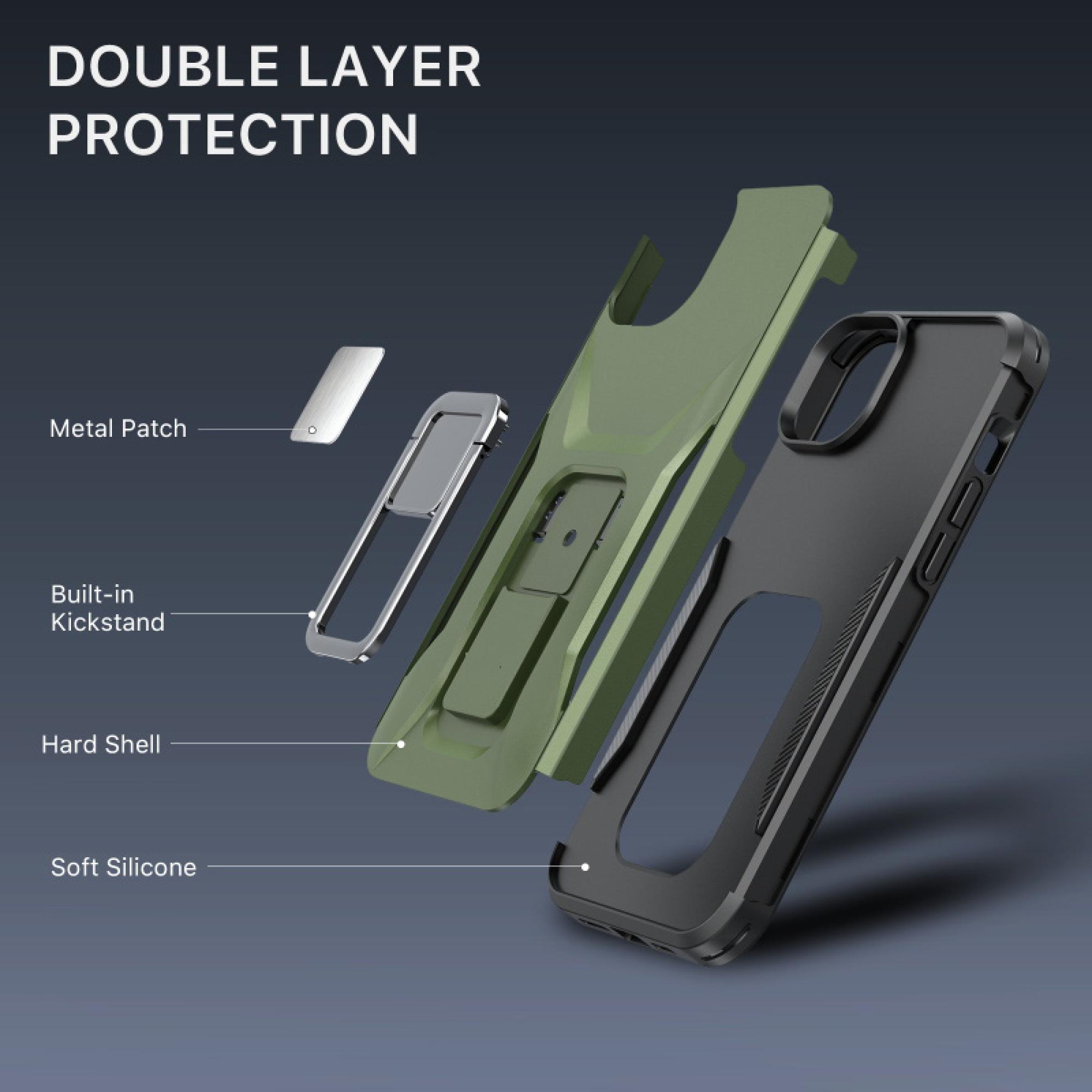 Heavy-Duty Phone Case with Kickstand for iPhone 16e/14/13 – Antimicrobial Shock-Absorbing Rugged Cover with Built-In Stand & Enhanced Grip