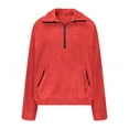 thumbnail image 6 of Red Sweatshirt for Womens Fleece Jumper Jacket Hoodies Pullover Fleece Sweatshirts Casual Top Fuzzy 1/4 Zip Up Long Sleeve Stand Collar Cozy Coat Tops with Pockets Womens Fall Tops, 6 of 6
