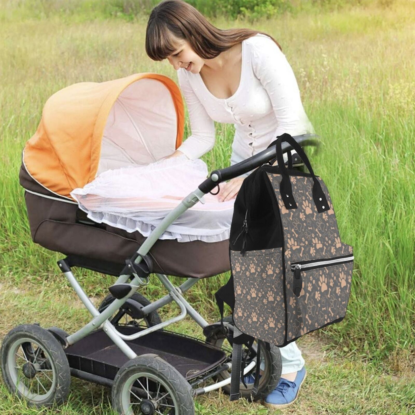 Ratiio Animal Paw Mummy Backpack - Waterproof Twill Canvas, Large Capacity Diaper Bag with Multiple Pockets and Adjustable Straps