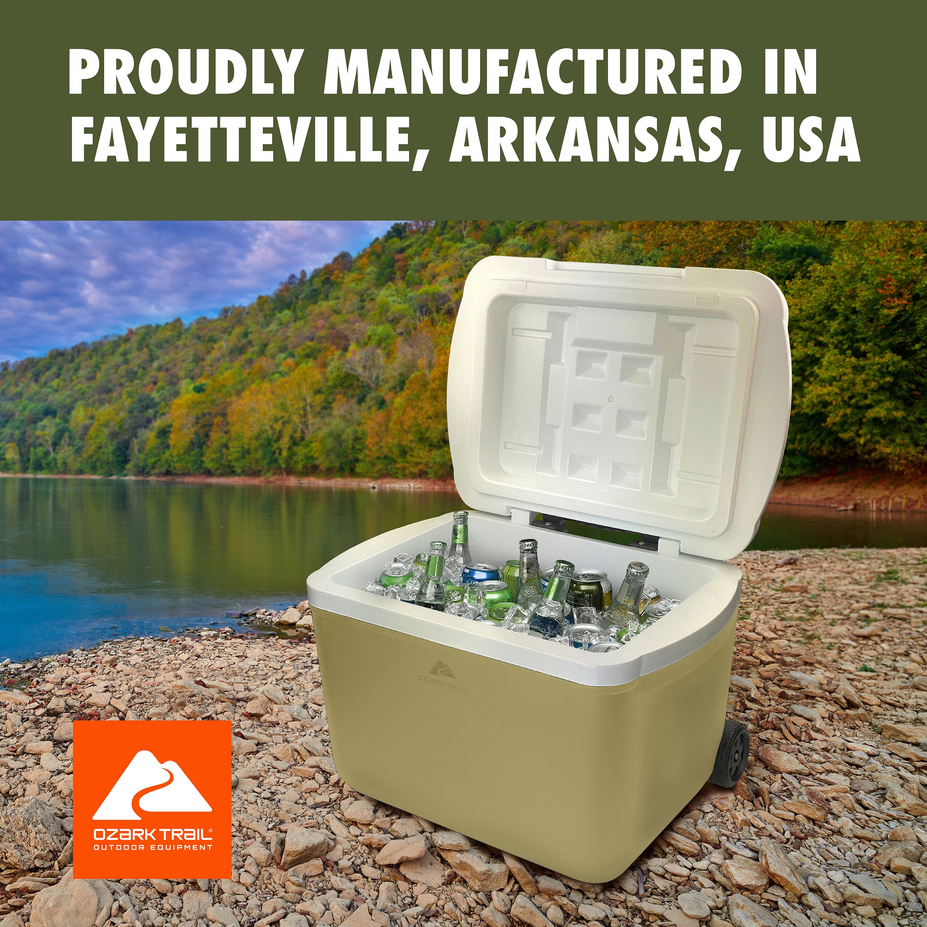 Ozark Trail 30 Quart Capacity Hard Side Wheeled Cooler, 42-Can, Gold