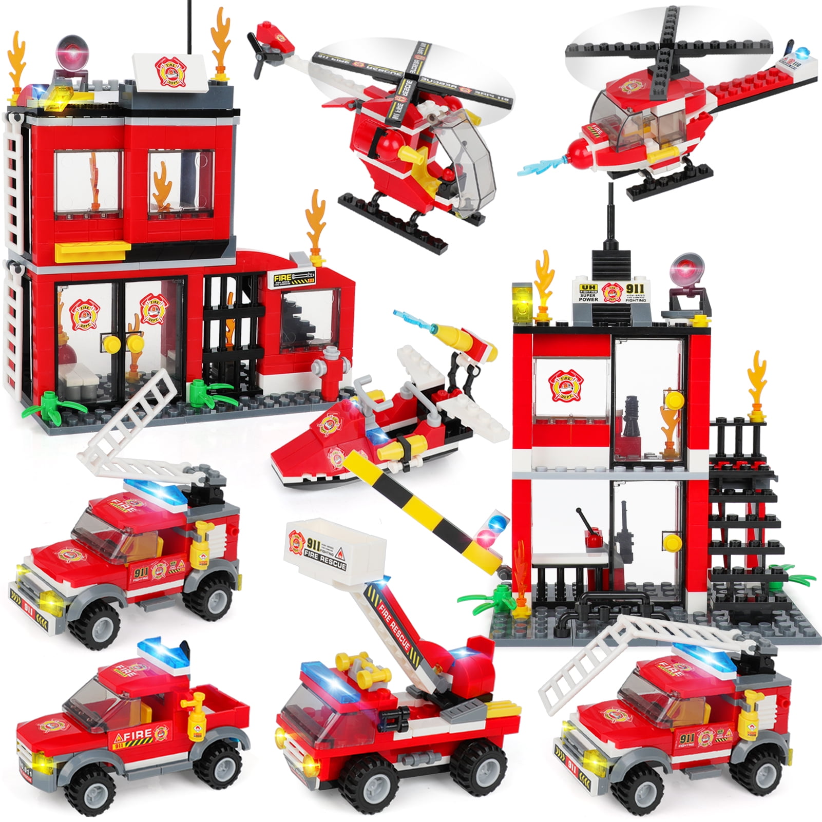 Fire Helicopter Educational Building Blocks Boy's Kids Children Bricks Toys Gift 