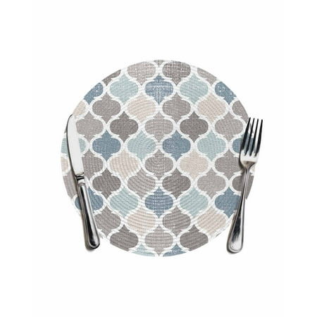 Blue Beige Grey Brown Round Table Placemats 1 pc Rustic Retro Moroccan Plaid Washable Woven Place Mats for Dining Tables Kitchen Party Decor Heat Proof 13in