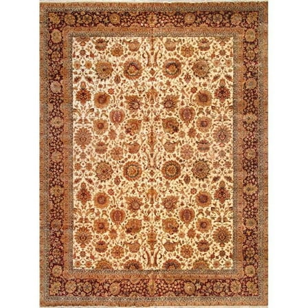 Pasargad Home Crown Jewel Agra Collection Hand-Knotted Lamb's Wool Area Rug-12' 2" X 16' 4", Beige/Red