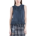 thumbnail image 1 of Max Studio London Womens Pleated Knit Blouse, Blue, Large, 1 of 2
