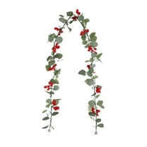 LanSuare 5.8FT Faux Eucalyptus Leaves Garland with Red Berries, Artificial Ivy Eucalyptus Leaves Fake Silver Greenery Hanging Garland for Wedding Backdrop Arch Party Decor