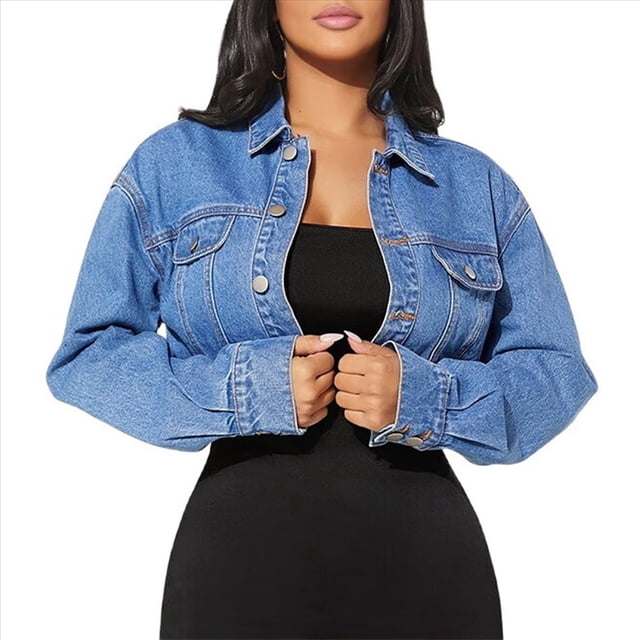 Chaqueta de Mujer, Abrigo de Otoño, Cárdigan con Botones, Larga, Cremallera, Estilo Corto. Azul S