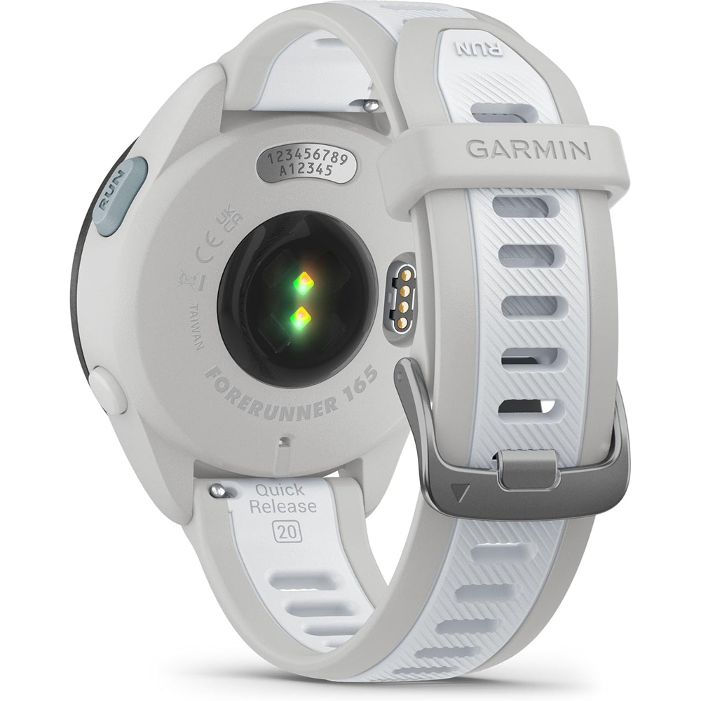 Garmin Forerunner 165 Music Smart Sport Watch, Mist Gray + Whitestone with HRM 200 Heart Rate Monitor Strap (M-XL) Bundle with Deco Essentials Collapsable Water Bottle