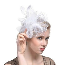 Yeetfub Fascinator Headband Derby Fascinator for Women 2024 Fascinators for Women Tea Party Headband Hat Mesh Feathers Hair Clip for Wedding Cocktail and Church Wedding Hats for Women,White